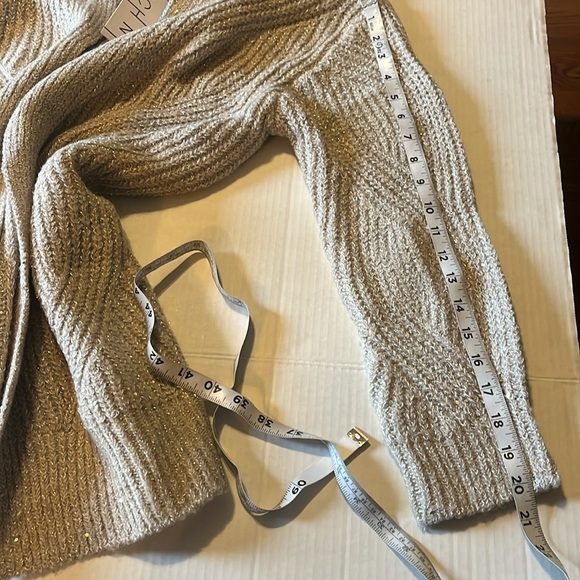 NWT-Birch NY-M-tan metallic-open front,knit, sequence, pattern, cardigan sweater - Picture 12 of 12